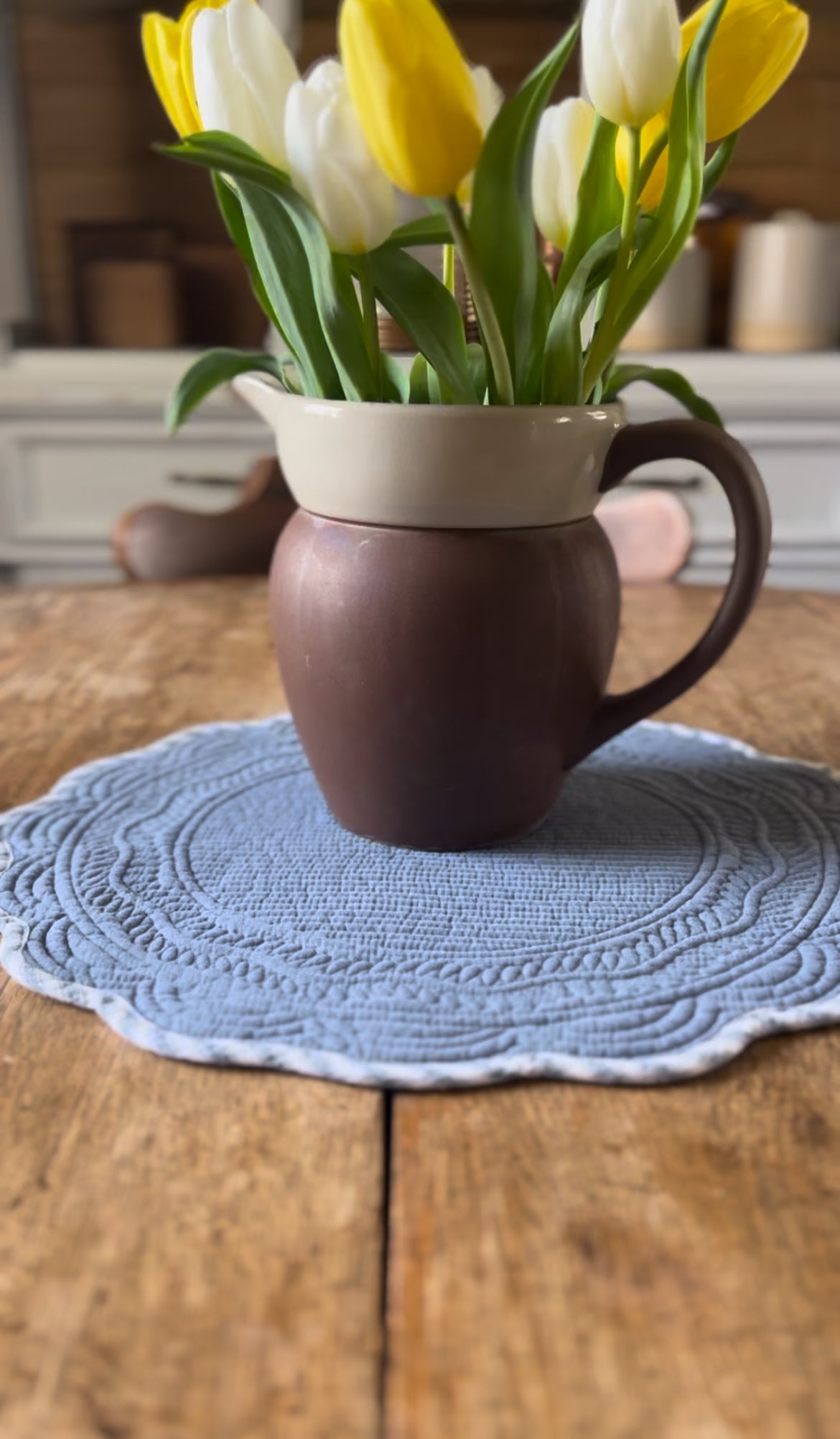 Quilted Blue and White Striped Placemat (reversible)