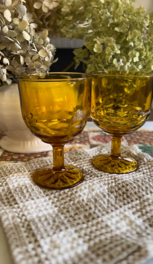 Two Large Amber Wine Goblets