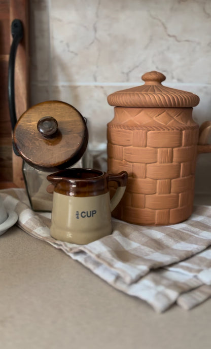 Terra Cotta Basket Weave Canister (with wooden spoon)