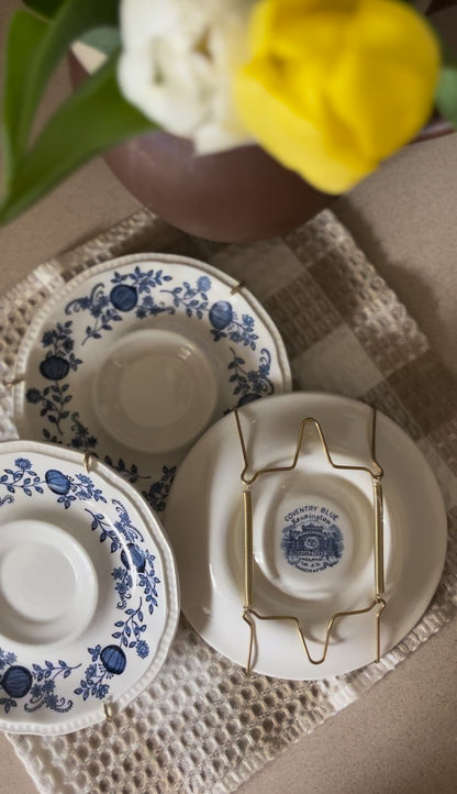 Coventry Blue Kensington English Ironstone Saucers with Plate Hangers (set of 3)