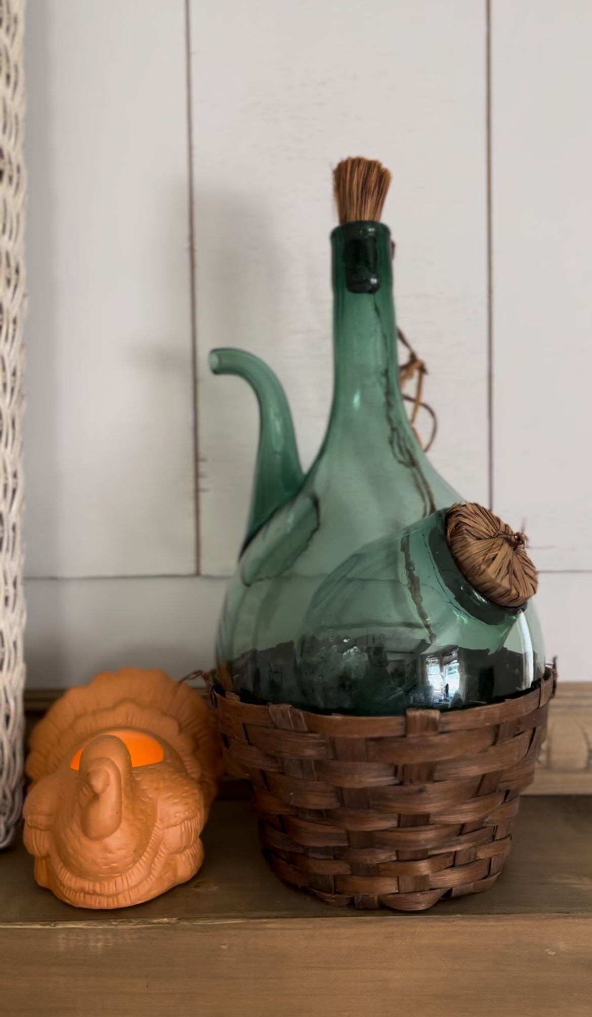 Vintage Green Glass Wine Decanter with Ice Pocket