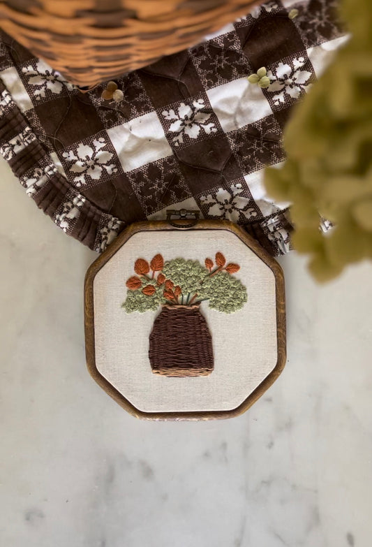 Hydrangea and Fall Leaves Basket Embroidery