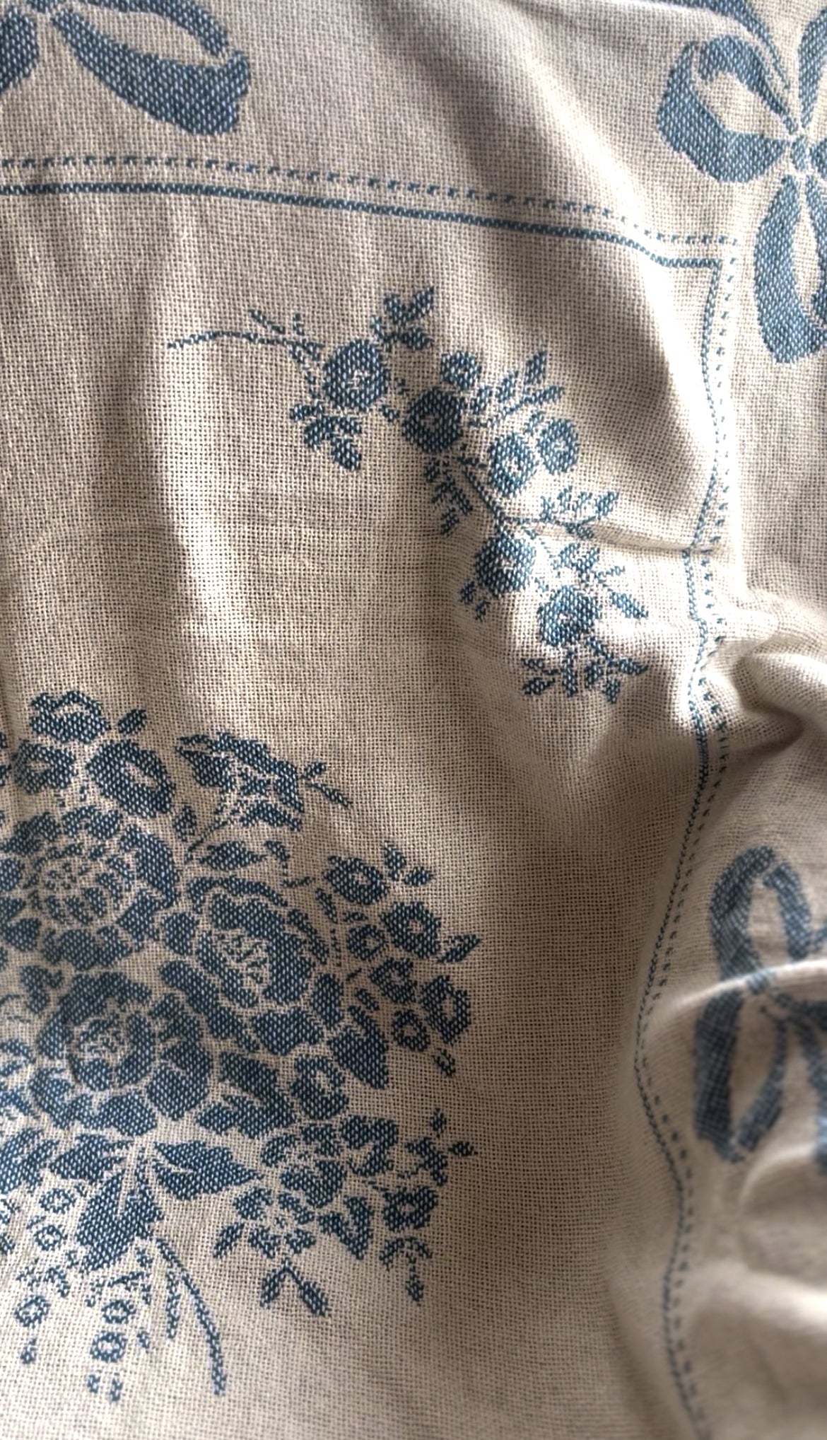 Vintage Blue and White Country Posies Cotton Throw Blanket from Avon Bedding