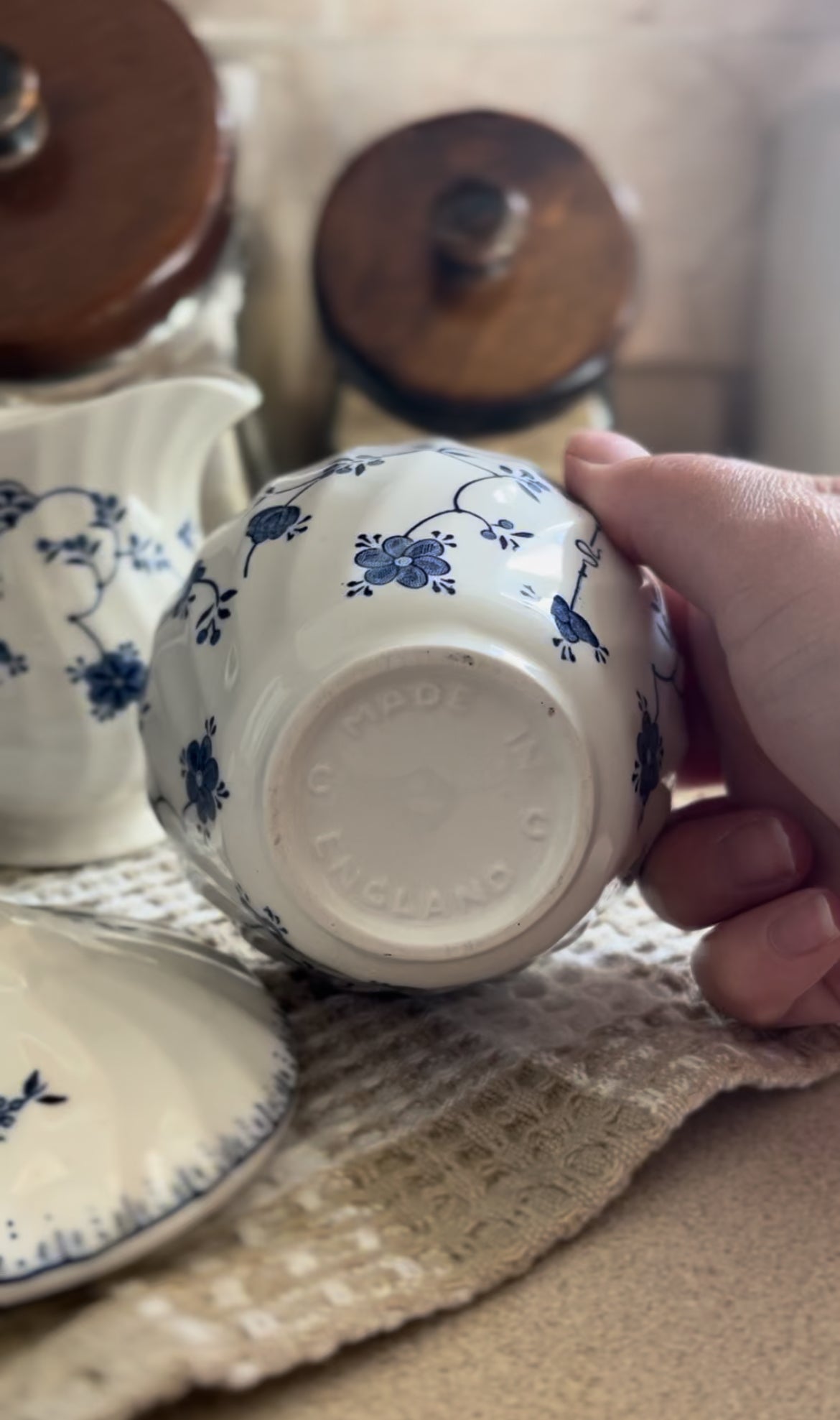 Blue and White Finlandia Pattern Creamer and Sugar Dish (sold separately)