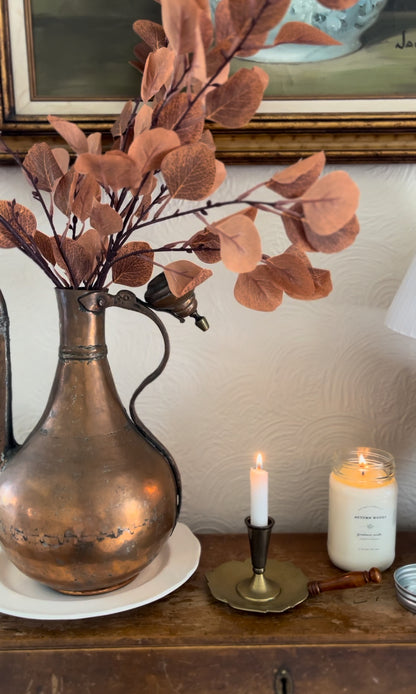 Brass Leaf Candle Holder with Wooden Handle