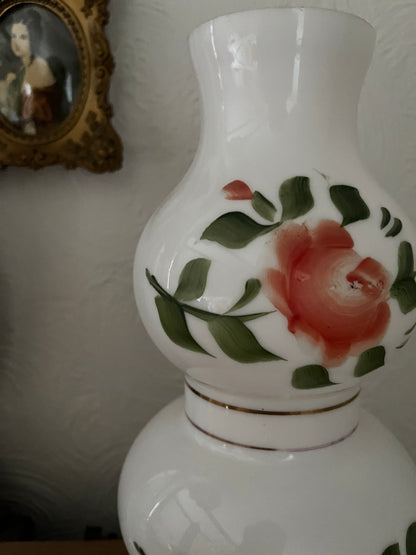 1950s Hand Painted Floral Milk Glass Lamp (2 available)