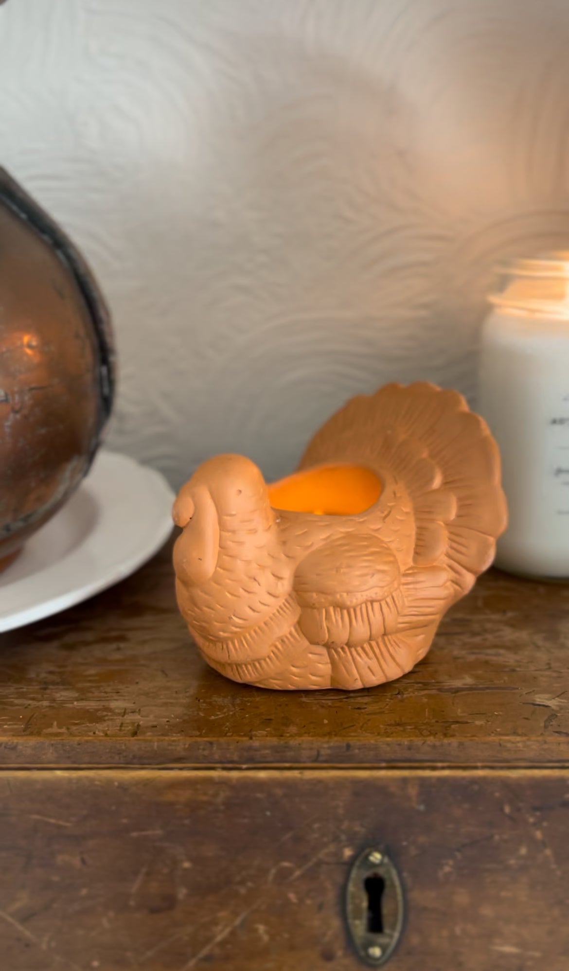 Terra Cotta Turkey Votif Candle Holder