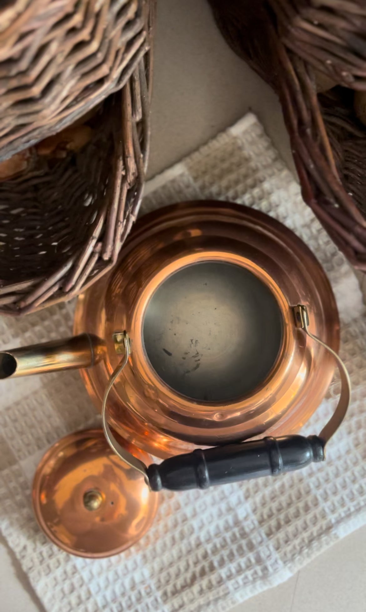 Vintage Copper Teapot with Brass Handle and Spout