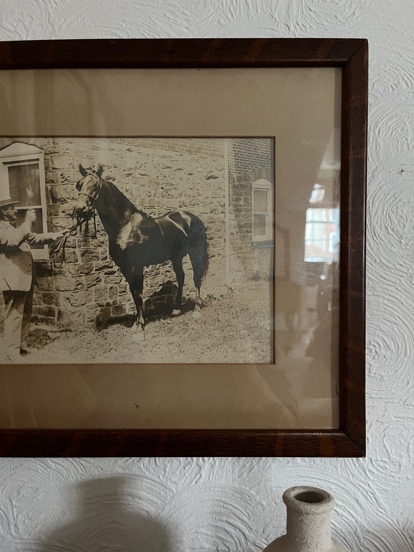 Vintage Black and White Horse Print in a Wood Frame