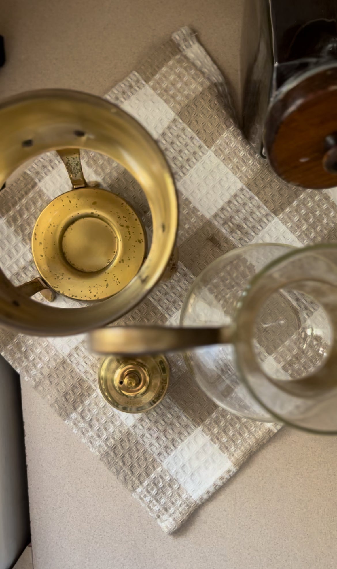 Vintage Brass and Crystal Coffee/Tea Carafe Warmer