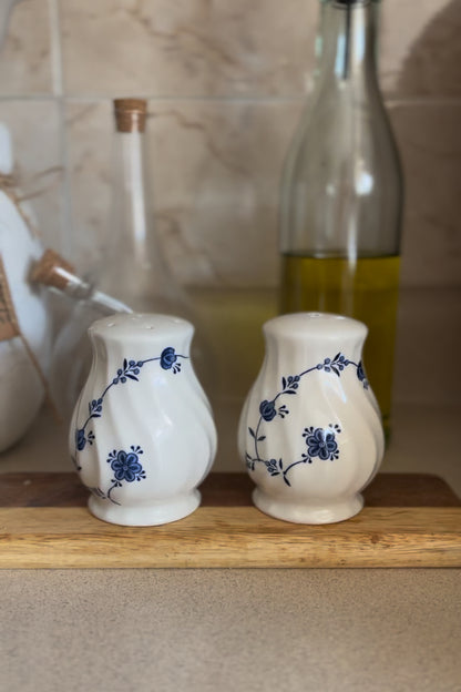 Blue and White Staffordshire Finlandia Pattern Salt and Pepper Shakers