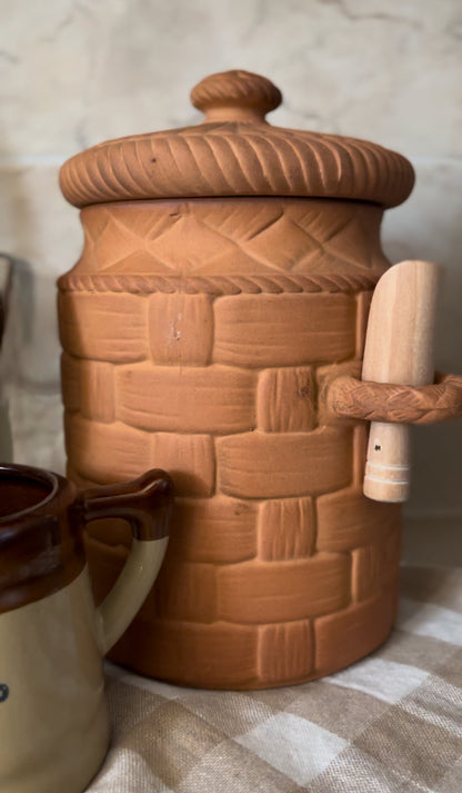 Terra Cotta Basket Weave Canister (with wooden spoon)