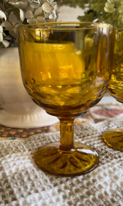 Two Large Amber Wine Goblets