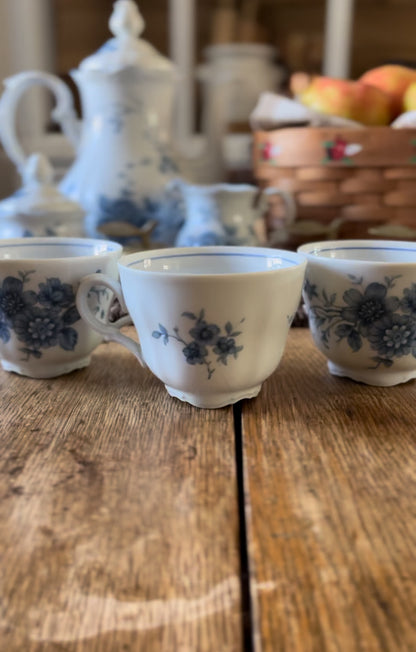 Set of 3 Blue and White Bavarian Mitterteich Teacups