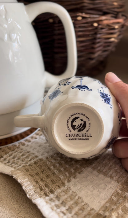 Blue and White Churchill Finlandia Pattern Teacup (4 available)