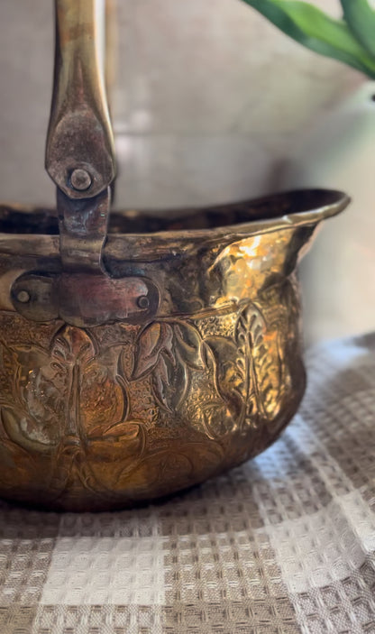 Ornate Hammered Brass Bucket