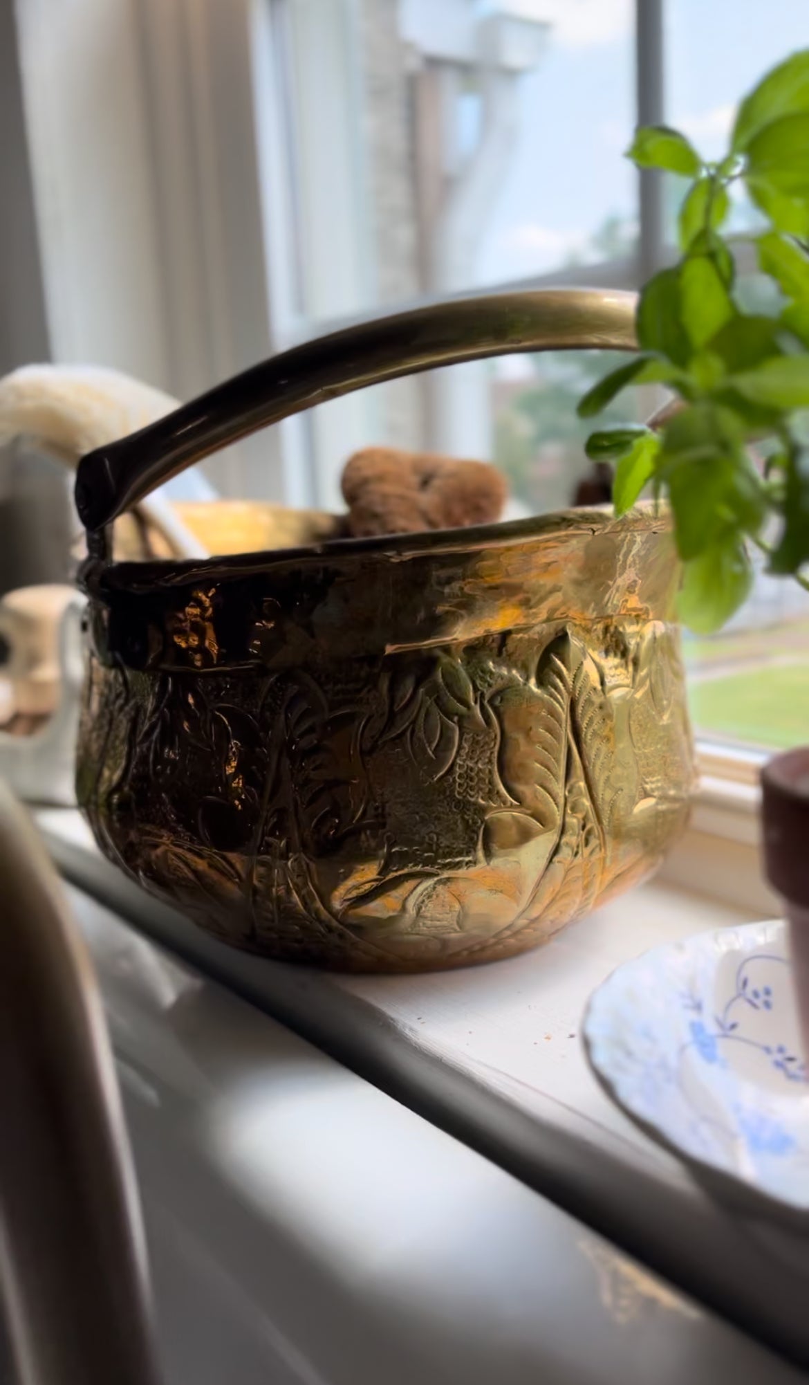 Ornate Hammered Brass Bucket