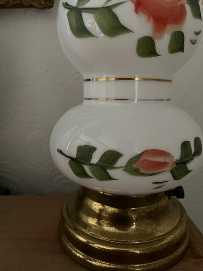 1950s Hand Painted Floral Milk Glass Lamp (2 available)