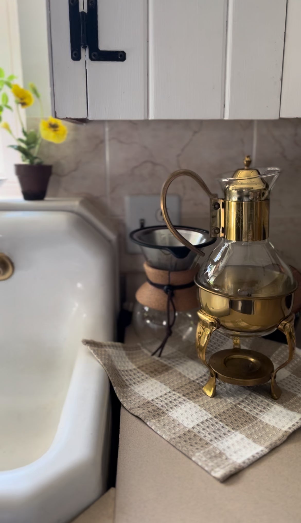 Vintage Brass and Crystal Coffee/Tea Carafe Warmer