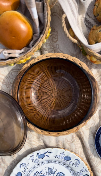 Brown Glass Pyrex in Basket