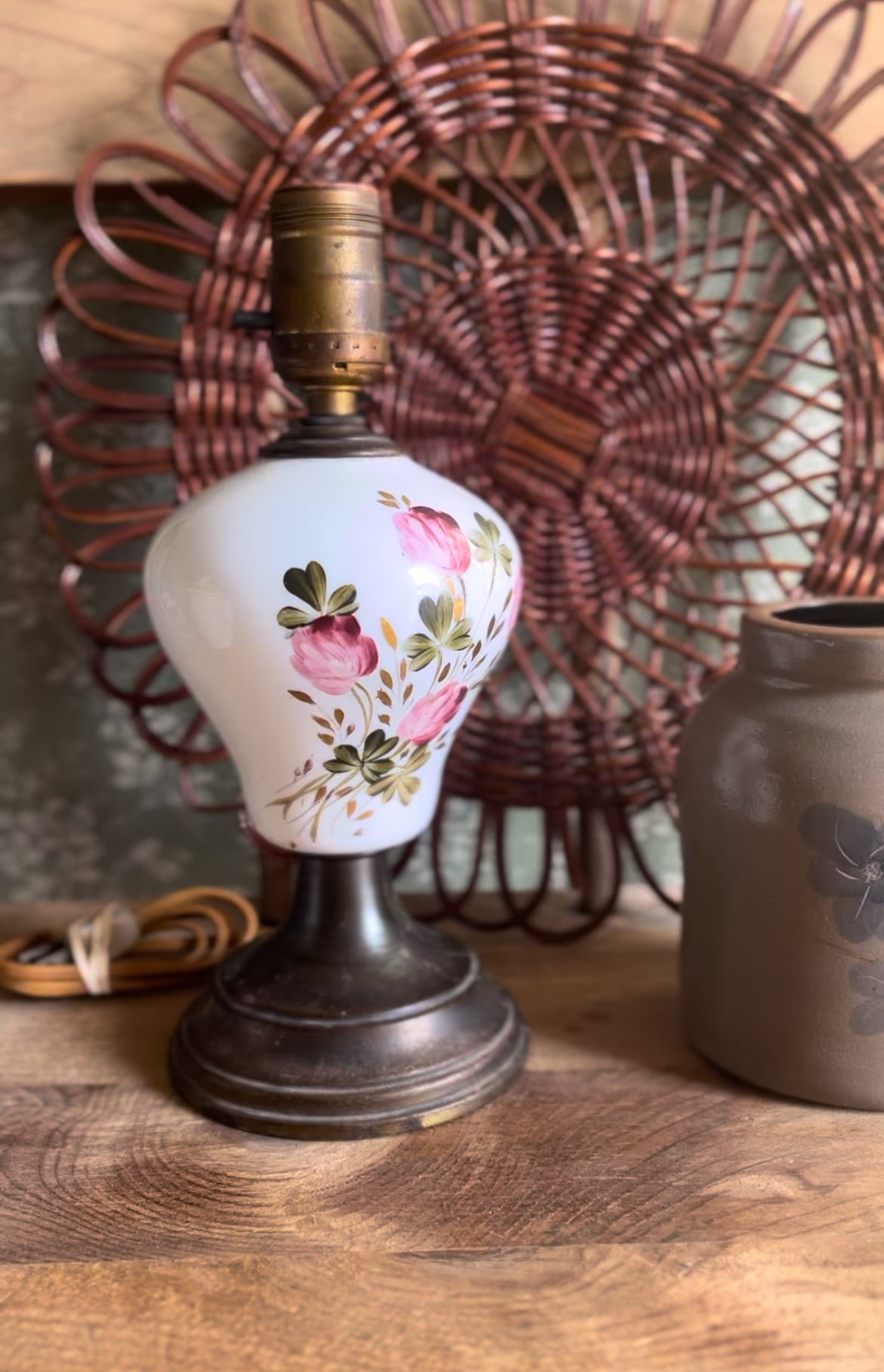 Hand Painted Floral Lamp with Brass Bottom