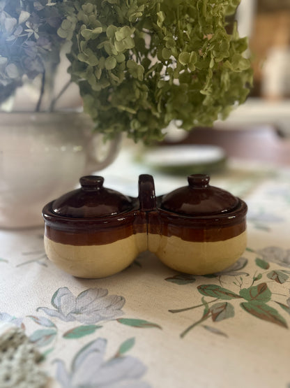 Brown Stoneware Condiment Set