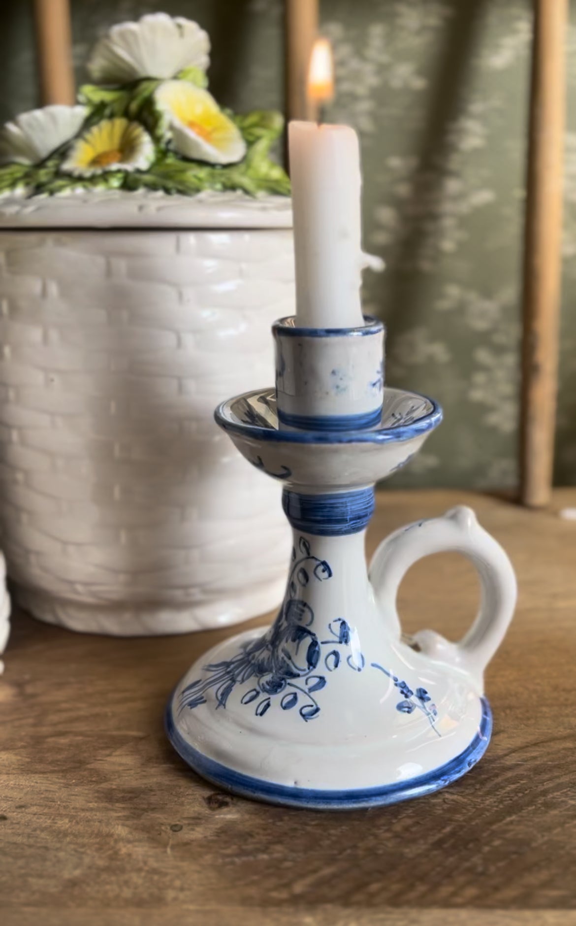 Blue and White Pottery Candle Holder