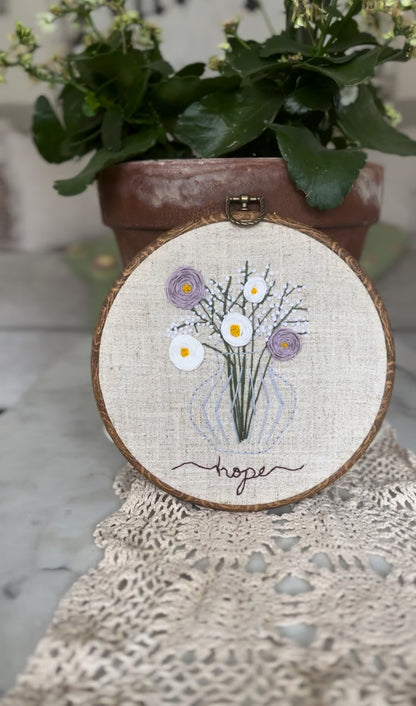 Peony and Baby's Breath Vase Embroidery