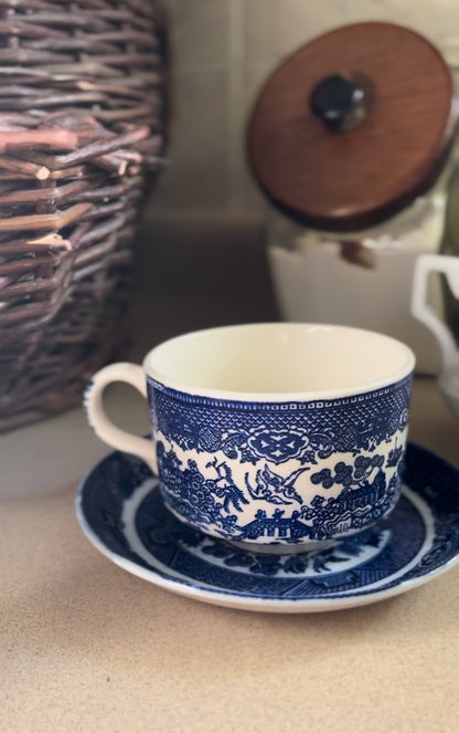 Blue Willow English Teacups With Saucers (3 left)