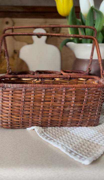 Vintage Wicker Utensil/Napkin Caddy