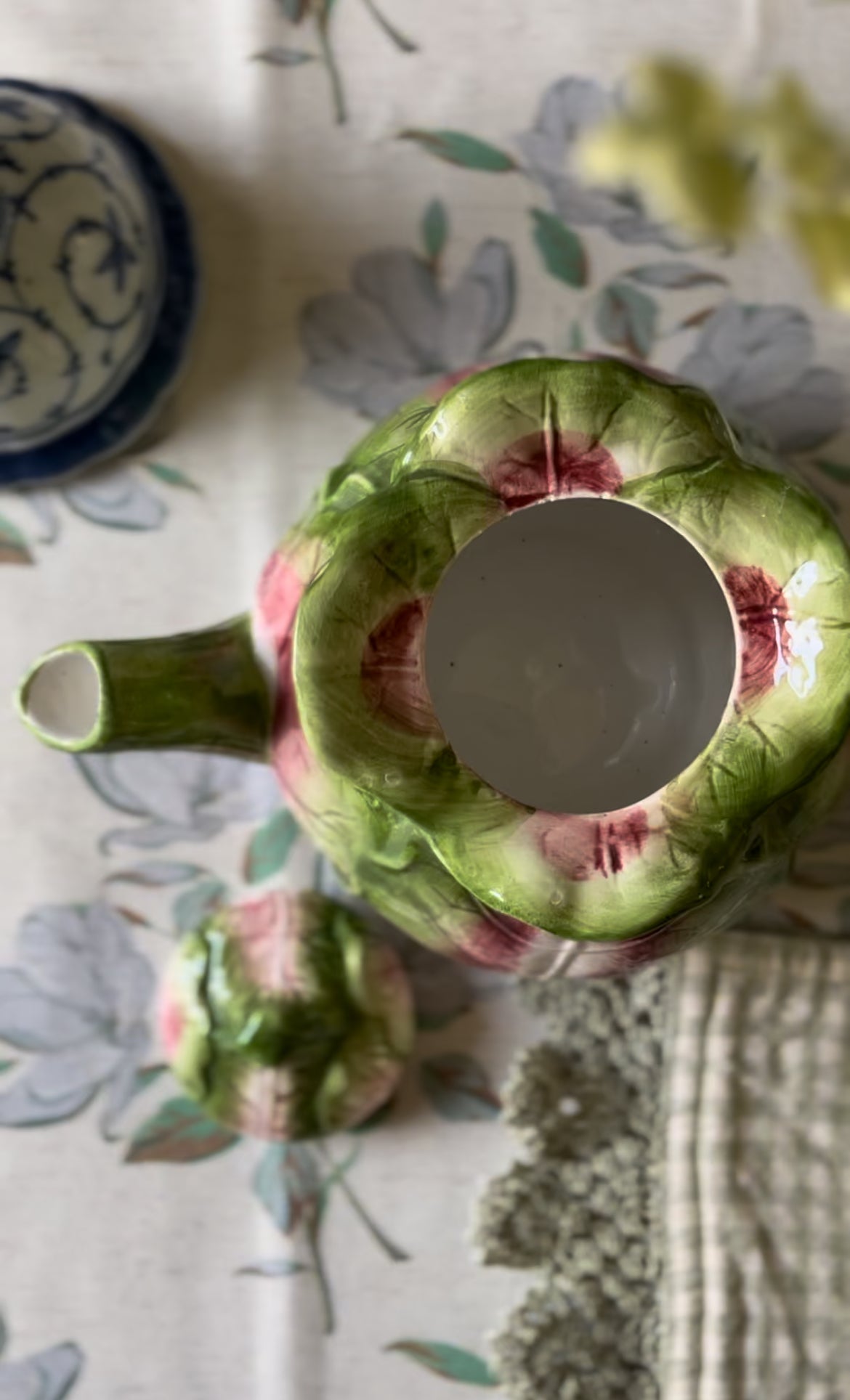 Vintage Ceramic Cabbage Leaf Teapot