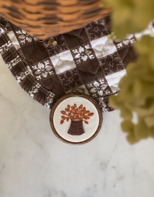 Burnt Orange Fall Leaves in Basket Embroidery