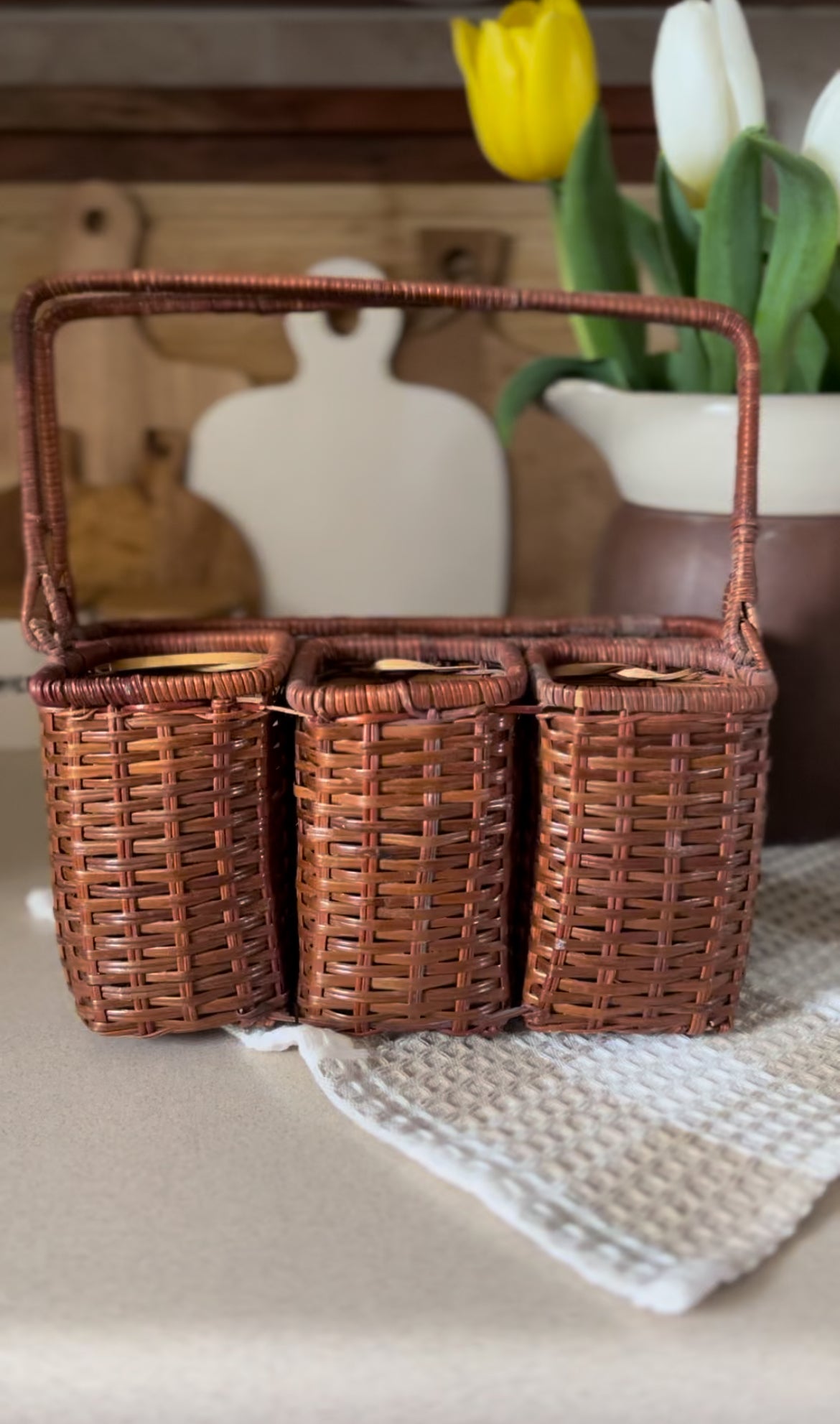 Vintage Wicker Utensil/Napkin Caddy