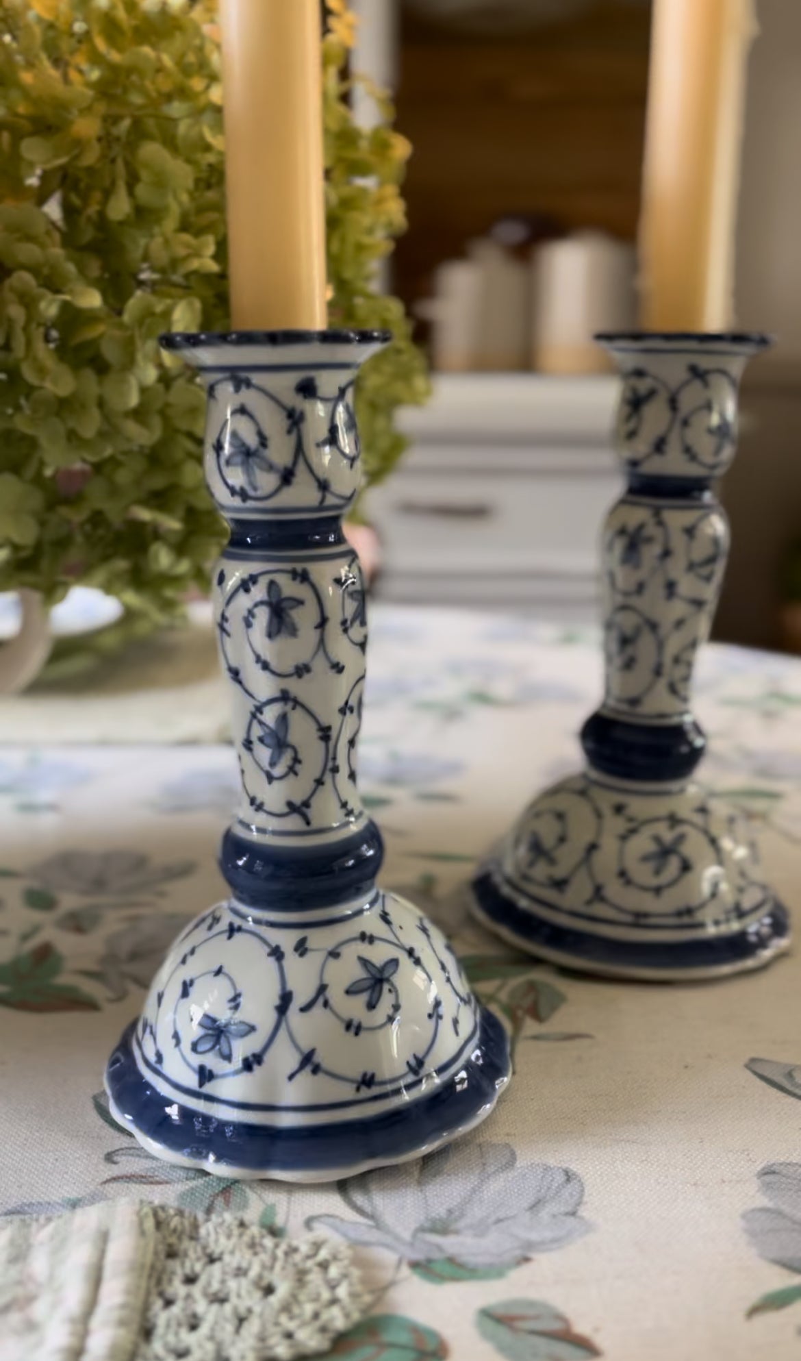 Pair of Blue and White Candle Holders