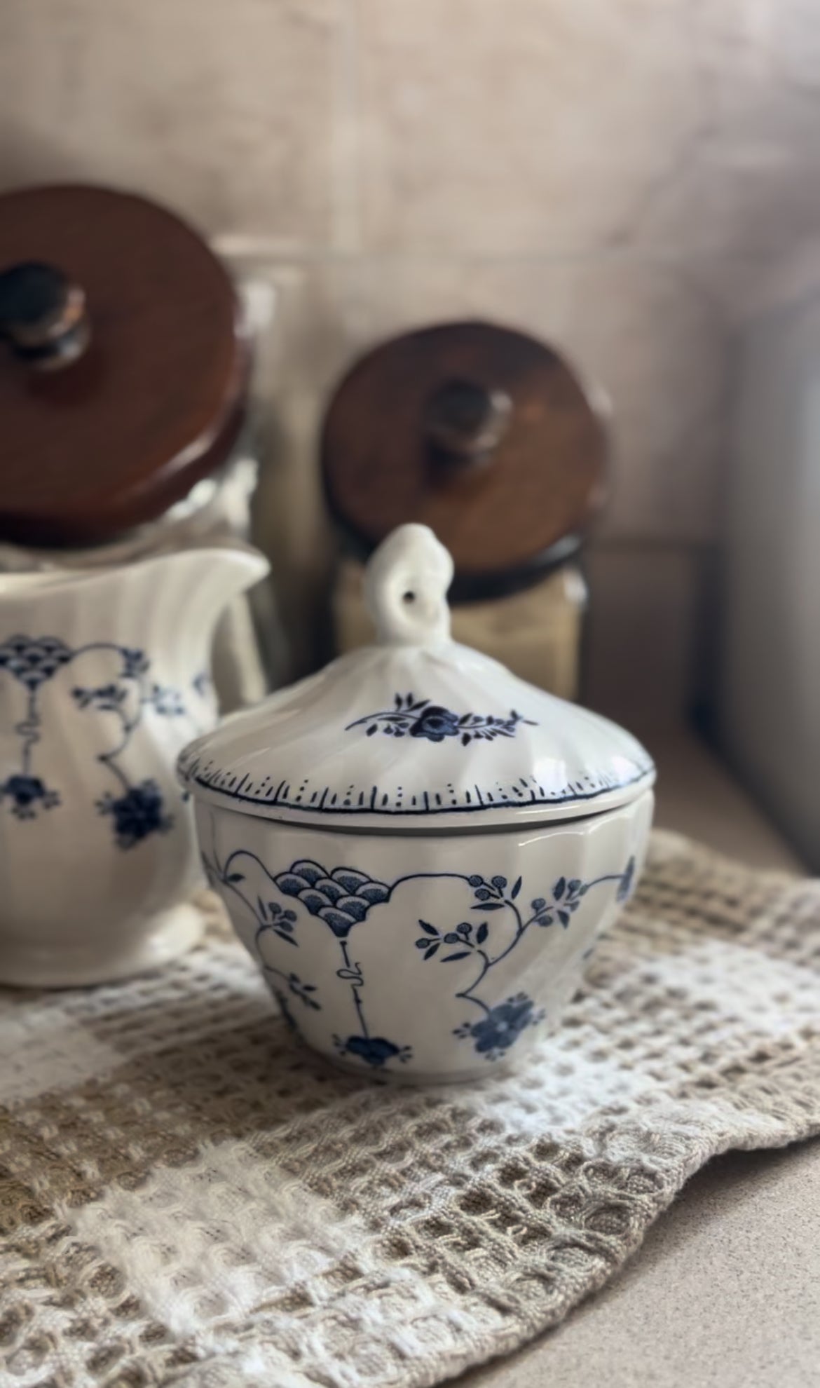 Blue and White Finlandia Pattern Creamer and Sugar Dish (sold separately)