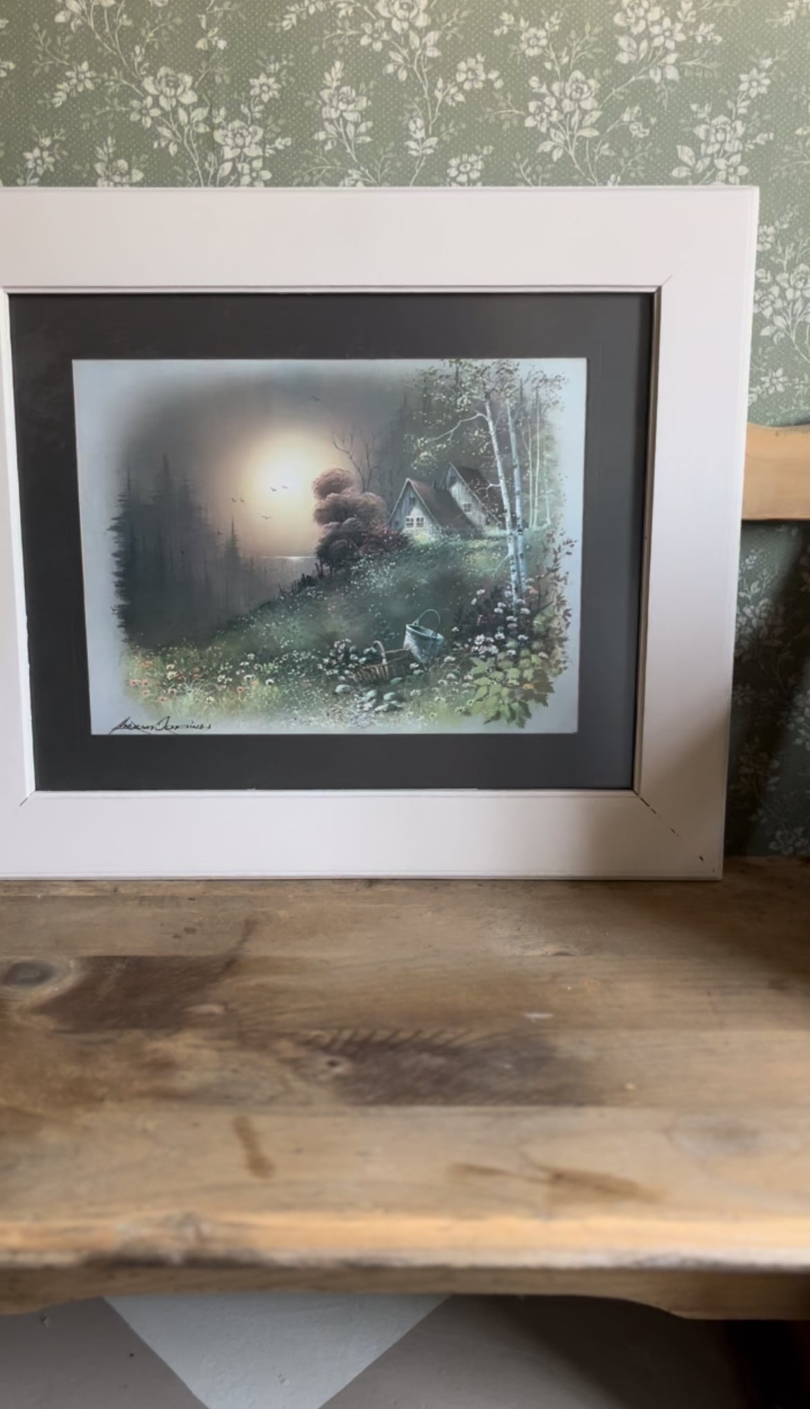 Cottage in the Forest Art signed by Andres Orpinas with professional frame and glass