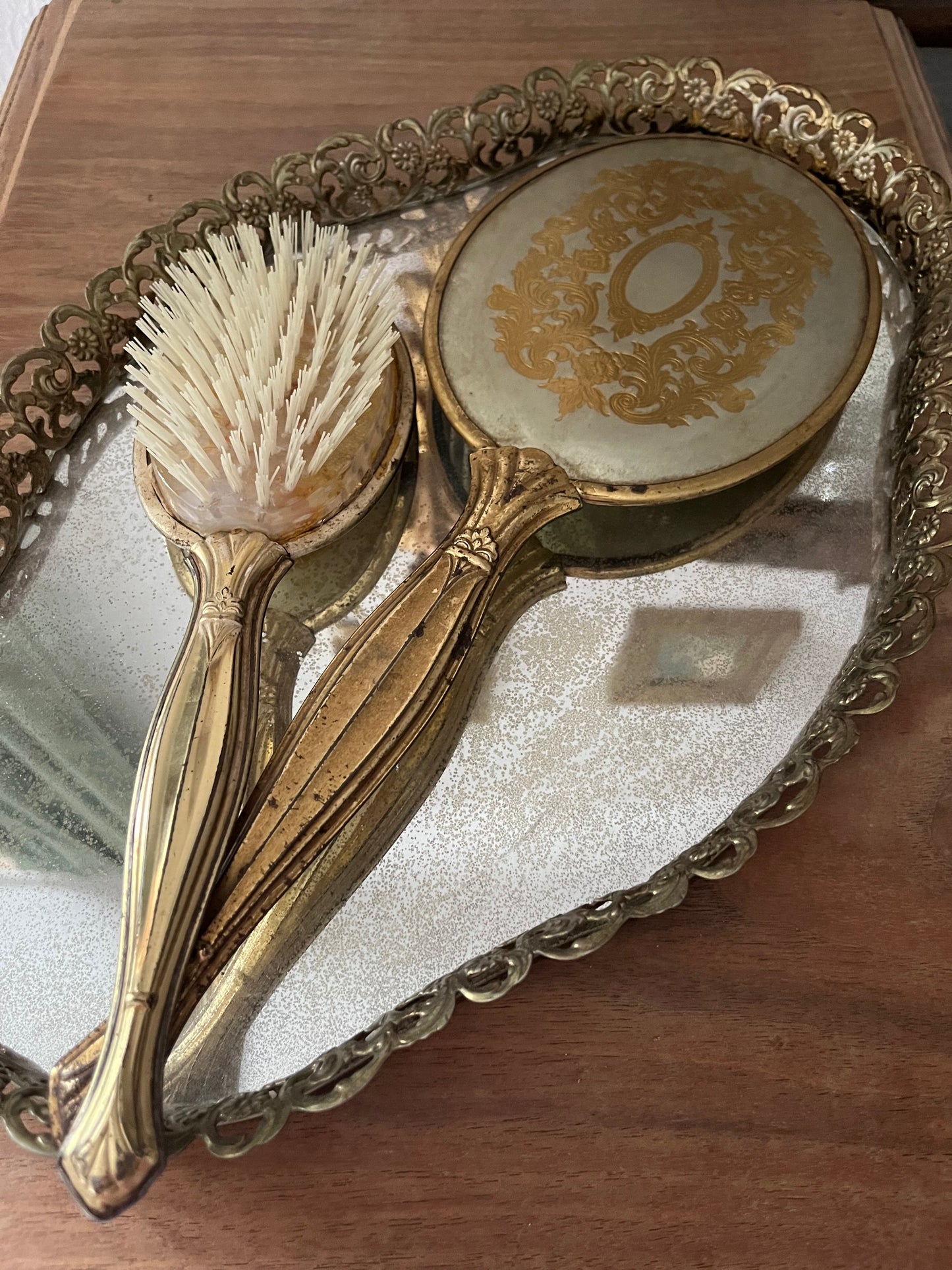 Antique Hairbrush and Mirror Set