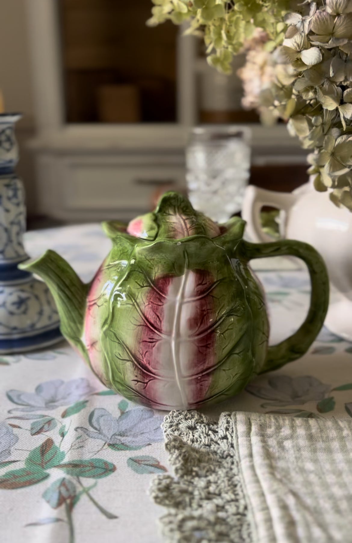 Vintage Ceramic Cabbage Leaf Teapot