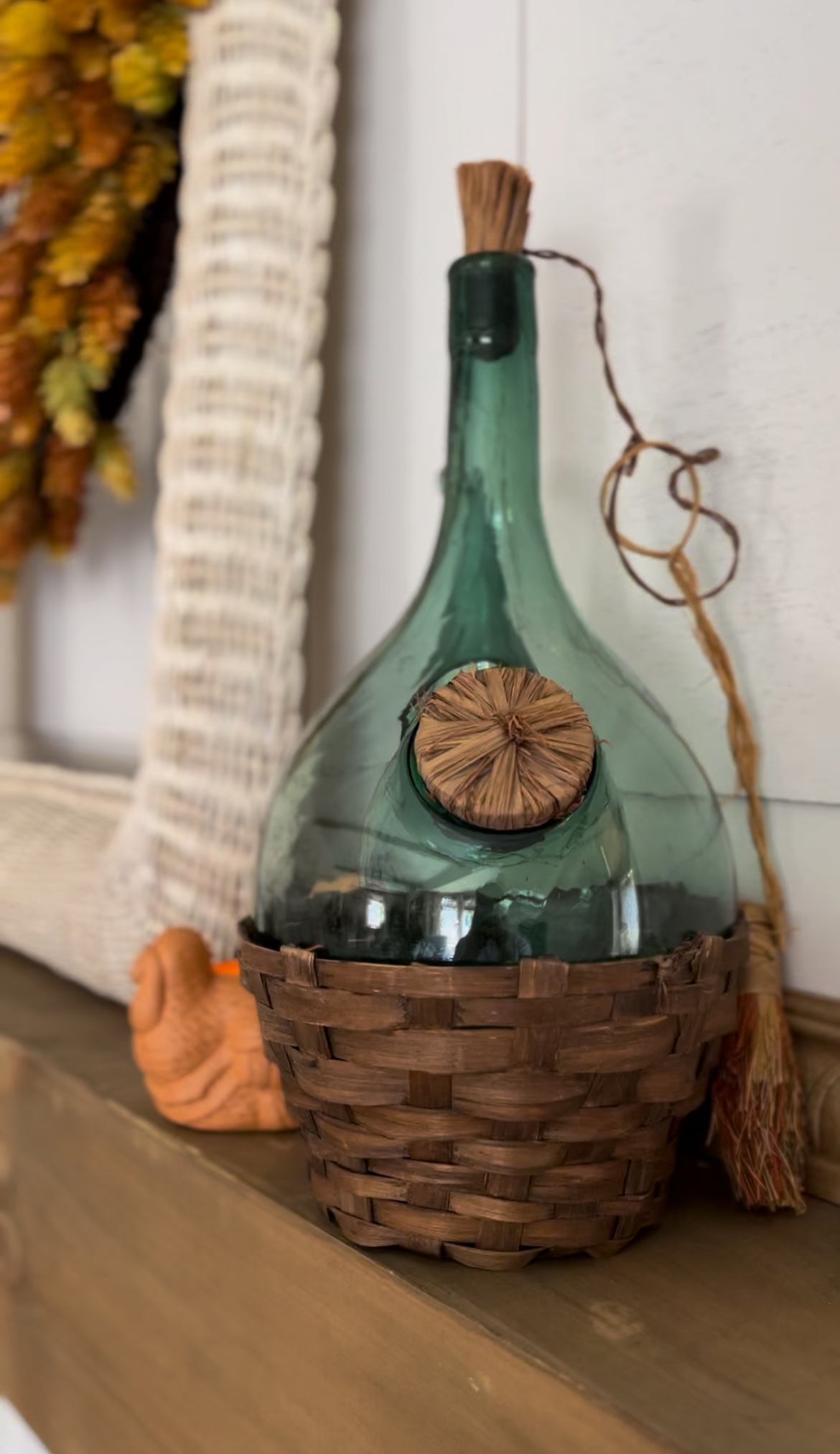 Vintage Green Glass Wine Decanter with Ice Pocket