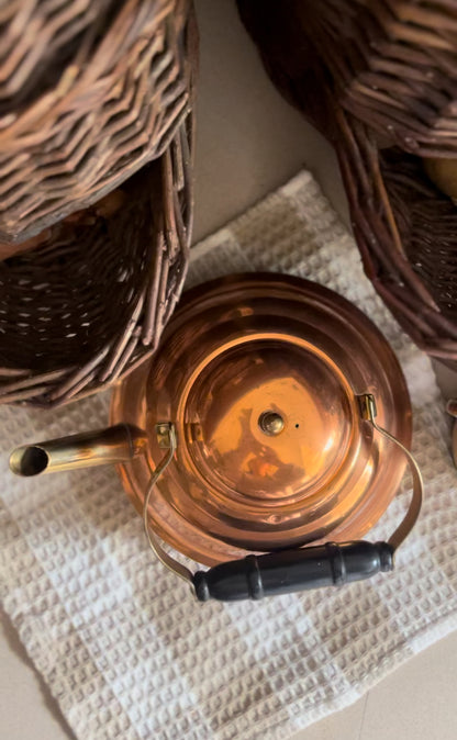 Vintage Copper Teapot with Brass Handle and Spout