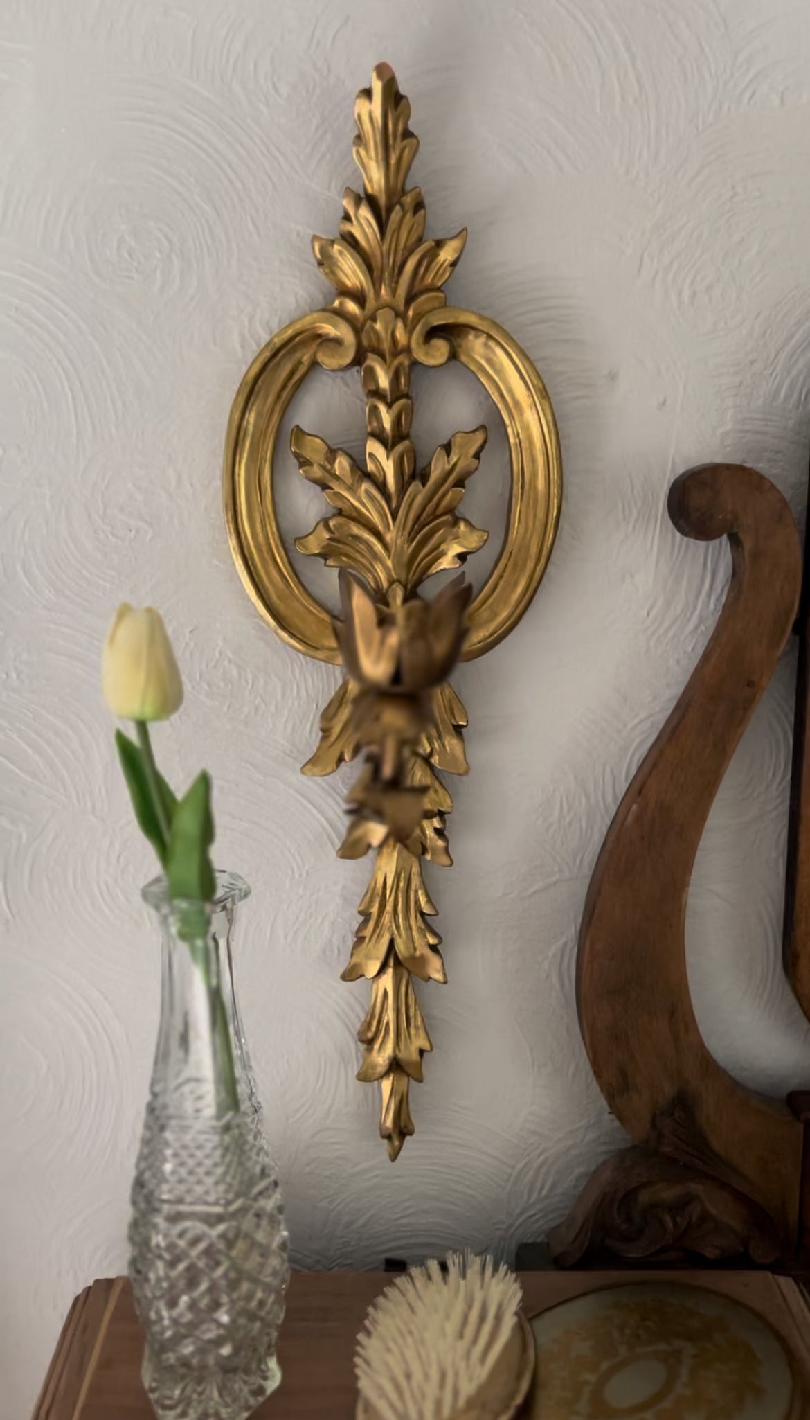 Ornate Wooden Sconce Hand-Carved in Italy