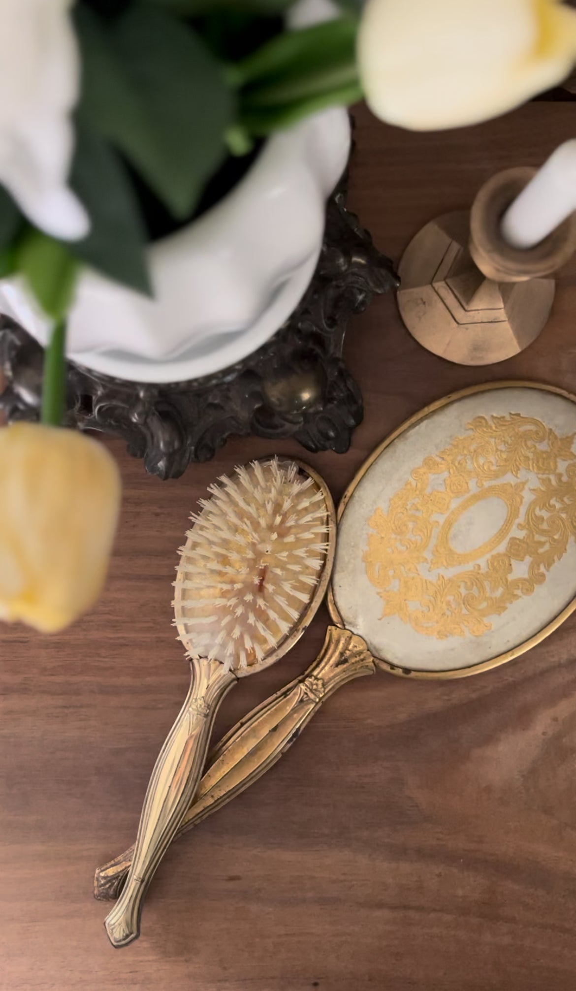 Antique Hairbrush and Mirror Set