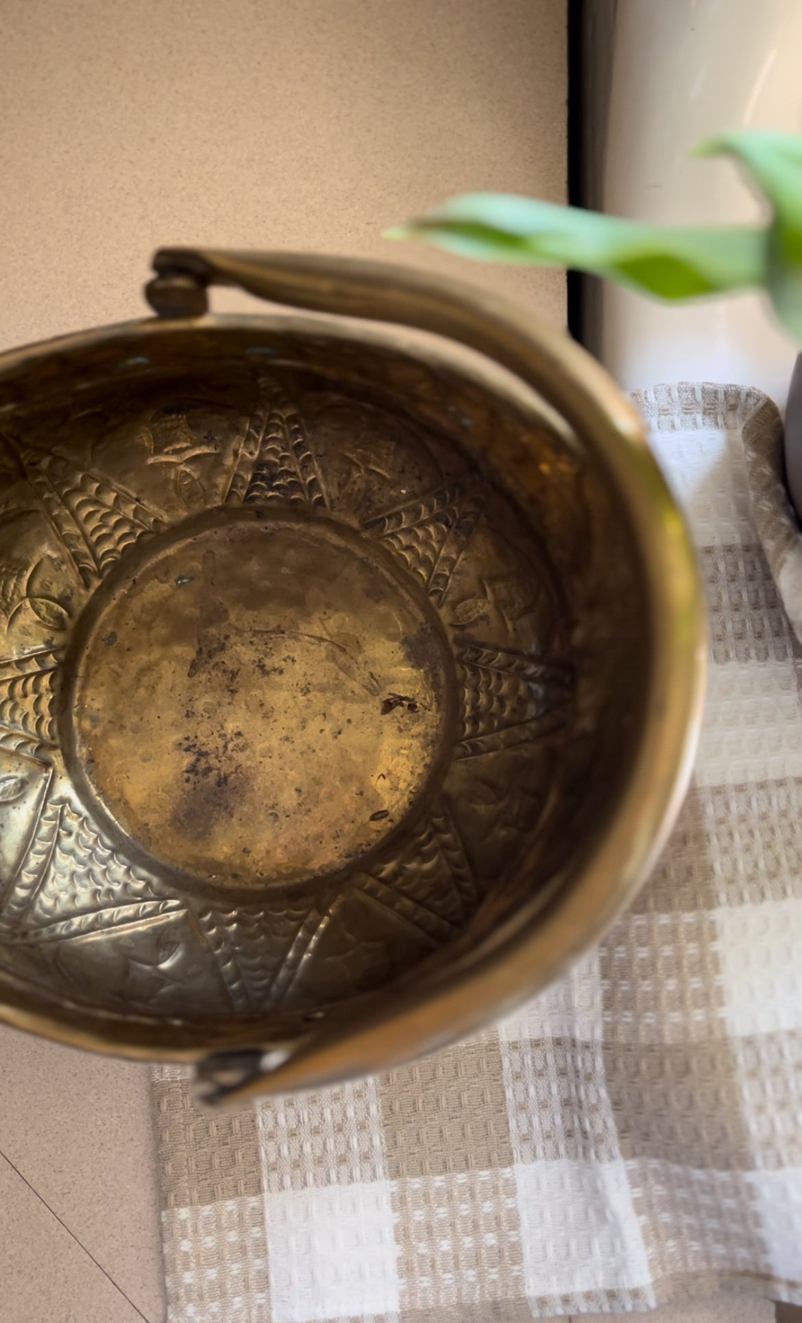 Ornate Hammered Brass Bucket