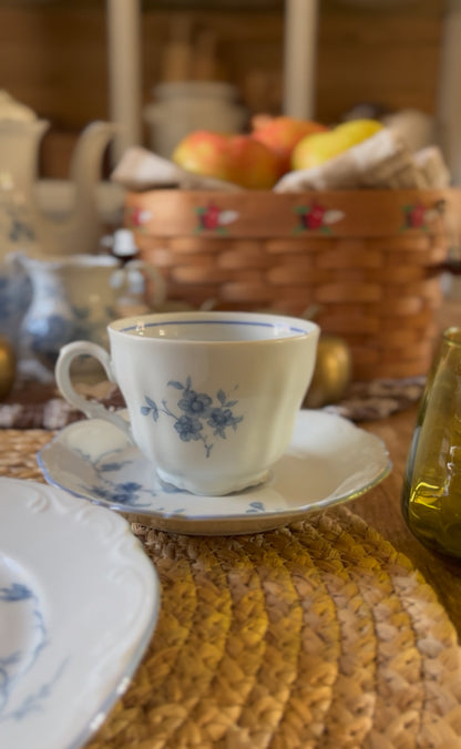 Set of 6 Blue and White Mitterteich Bavarian Teacups and Saucers