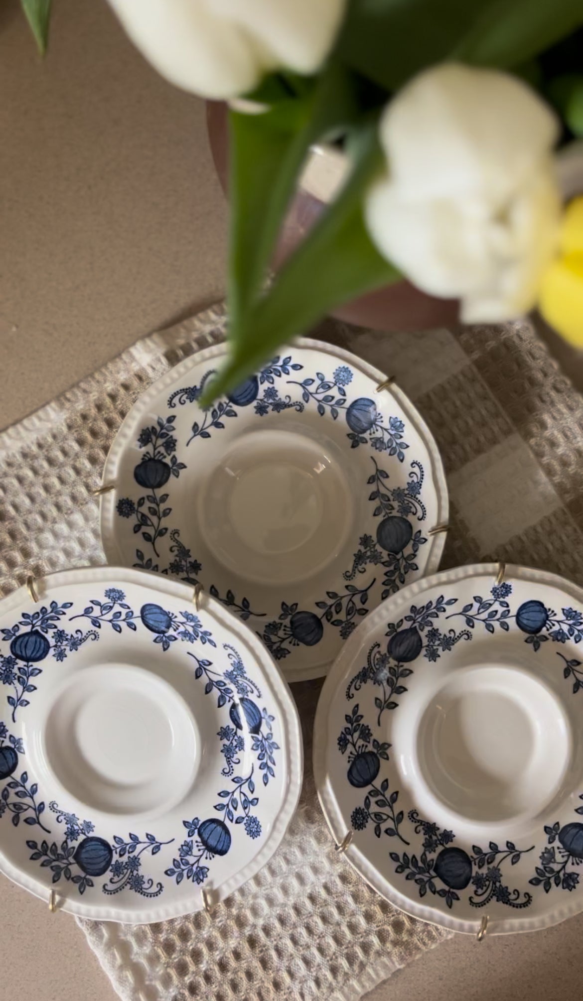 Coventry Blue Kensington English Ironstone Saucers with Plate Hangers (set of 3)