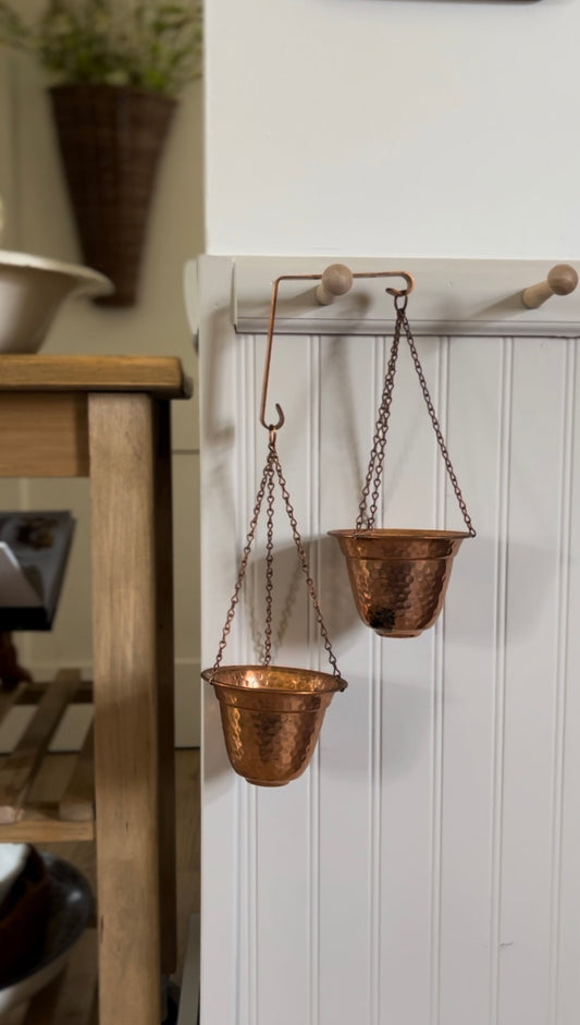 Vintage Hammered Copper Hanging Double Planter