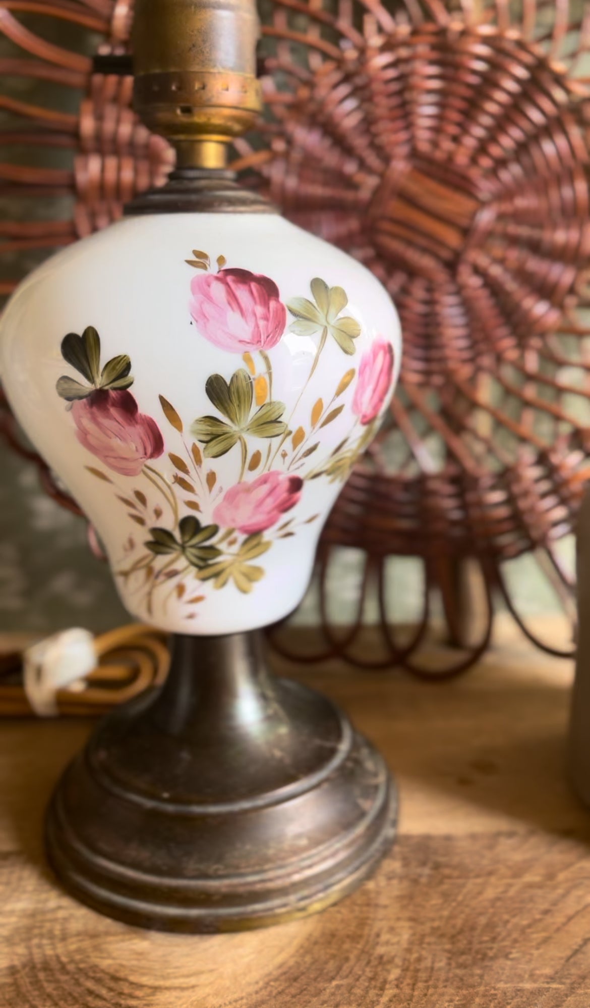 Hand Painted Floral Lamp with Brass Bottom