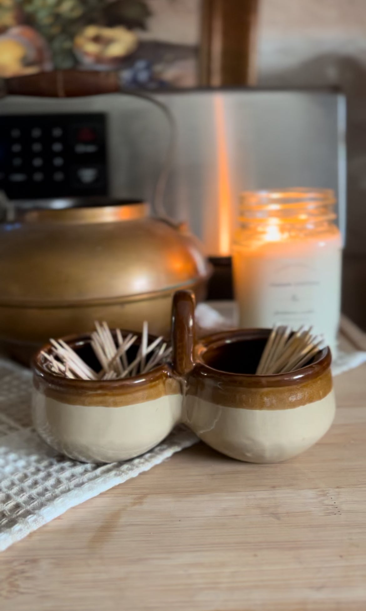 Brown Stoneware Condiment Set