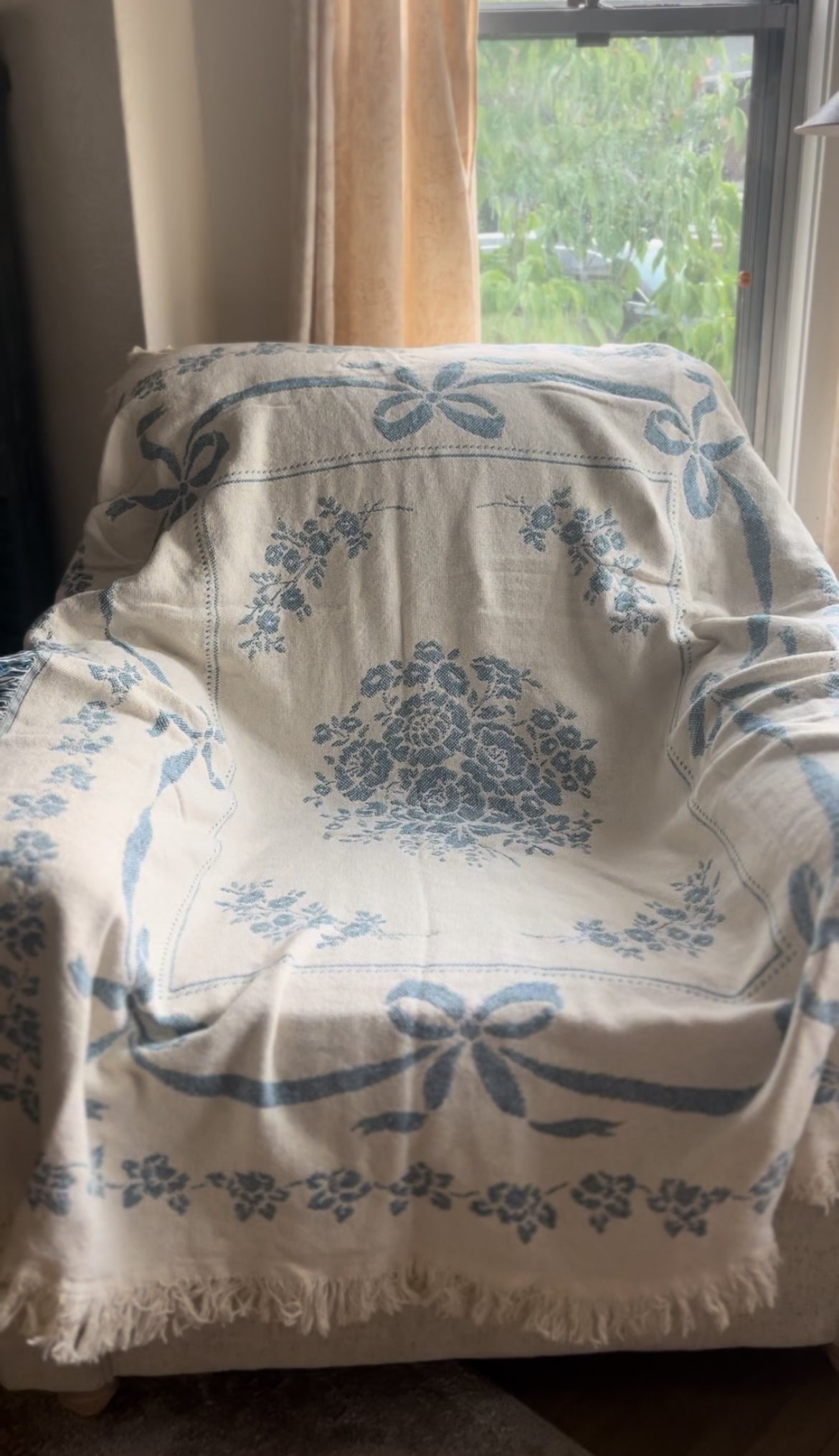 Vintage Blue and White Country Posies Cotton Throw Blanket from Avon Bedding