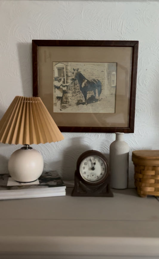 Vintage Black and White Horse Print in a Wood Frame